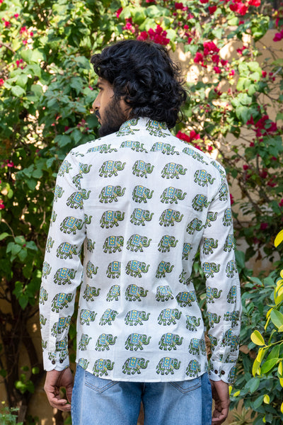 Jaipuri Green Elephant Full Sleeve Shirt