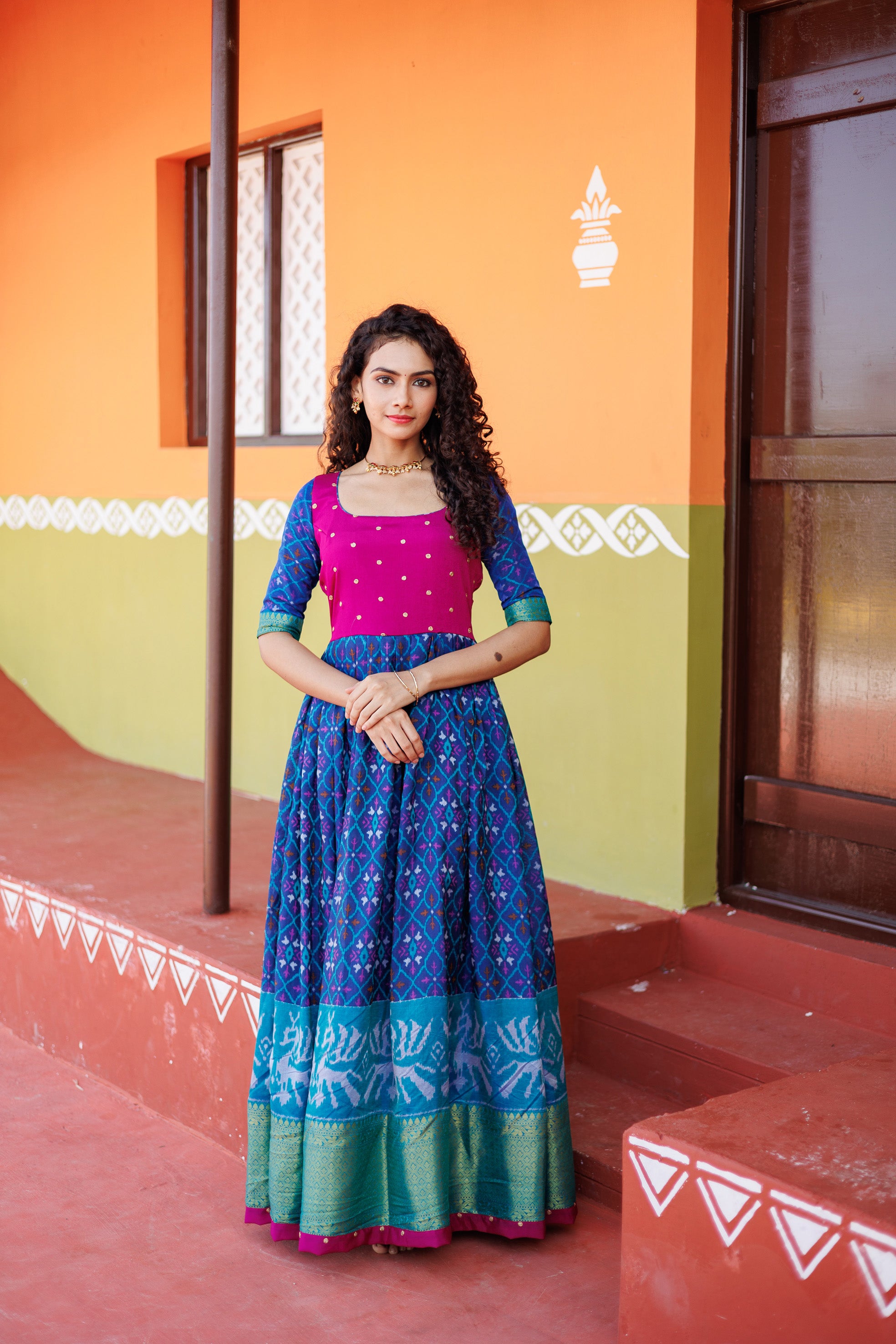 Bhumika Blue Pochampally Dress Tamara