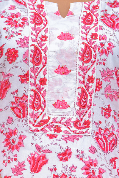 White Pink Lotus Kurta Set