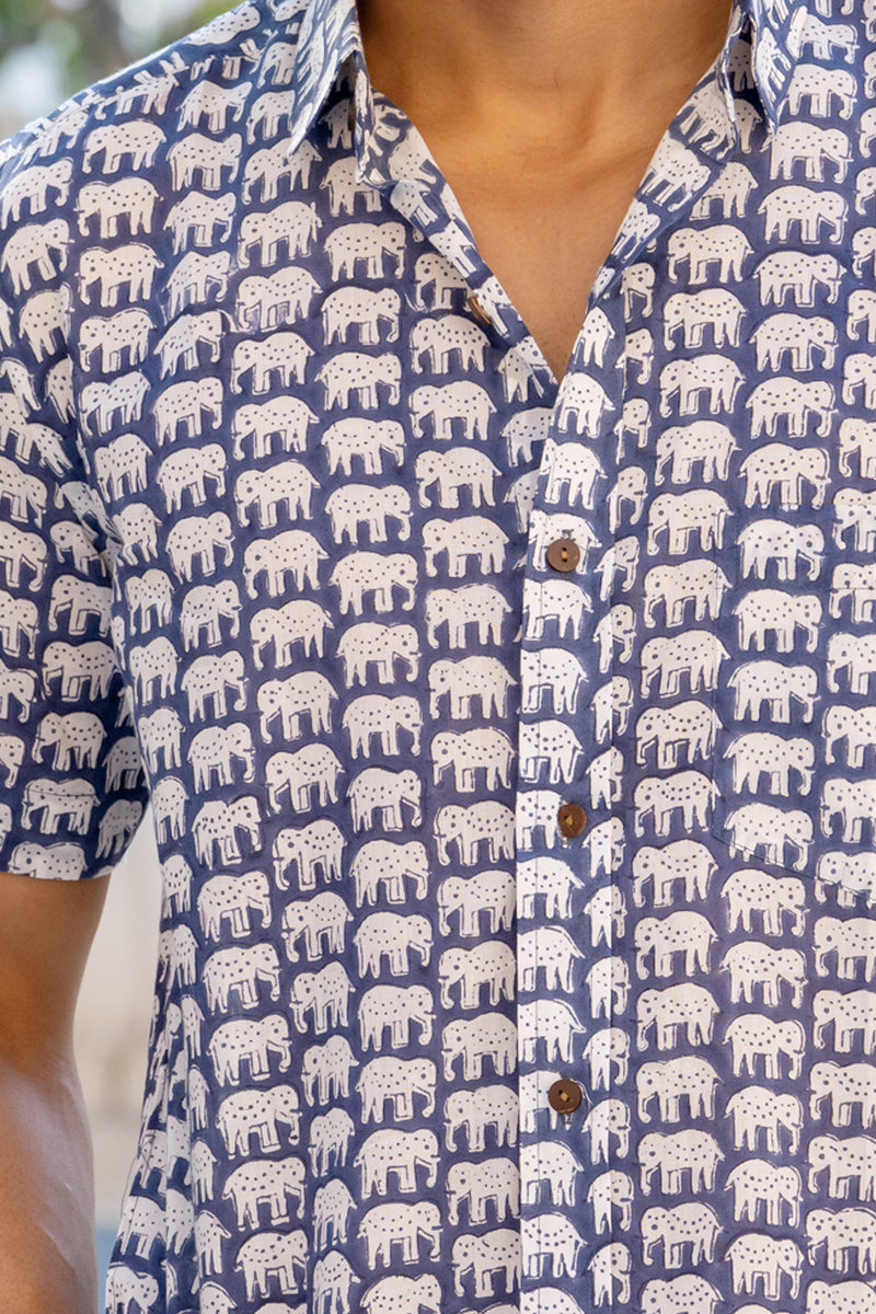 Navy Blue Elephant Half Sleeve Shirt