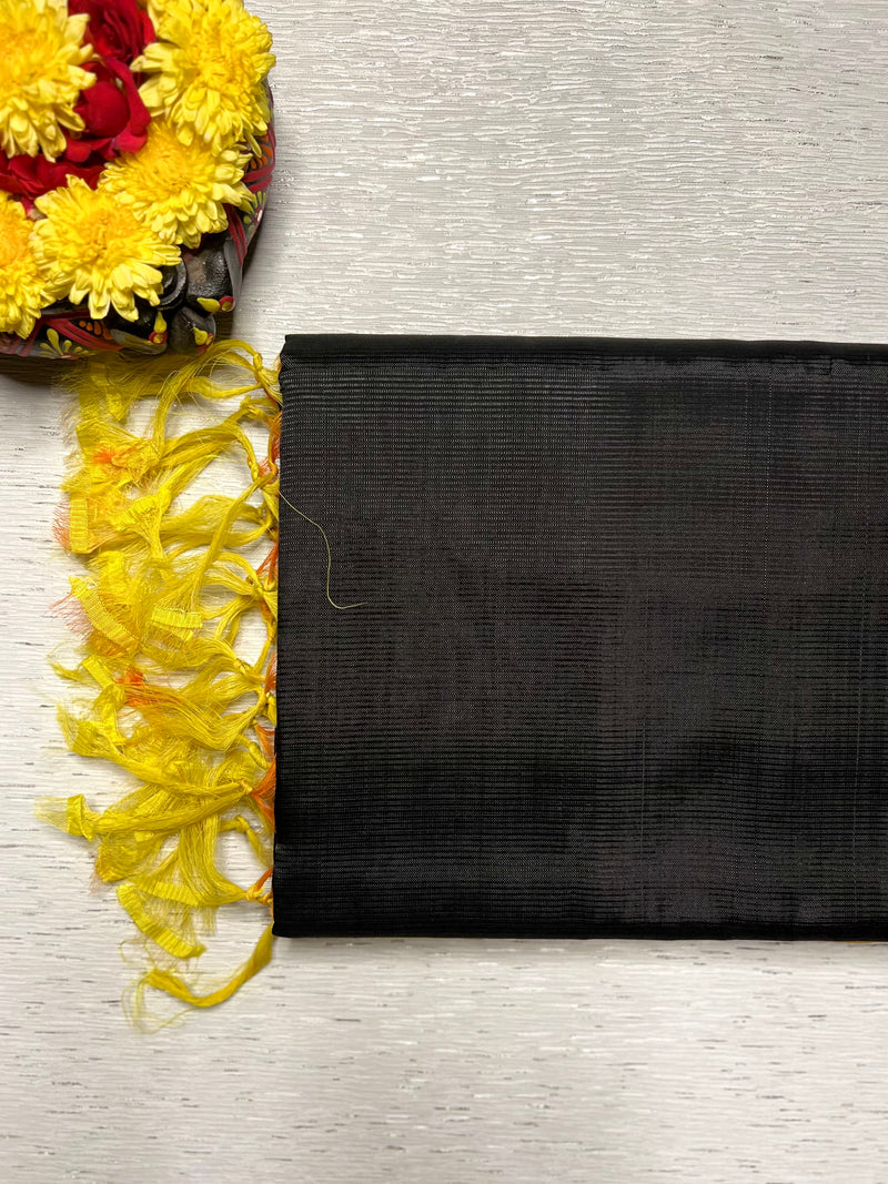 Handwoven Silk Cotton Saree - Timeless Black + Bright Sun