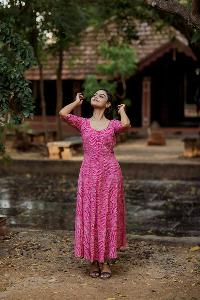 EXP - Pink Bandhani Fit & Flare Dress(XS Available)