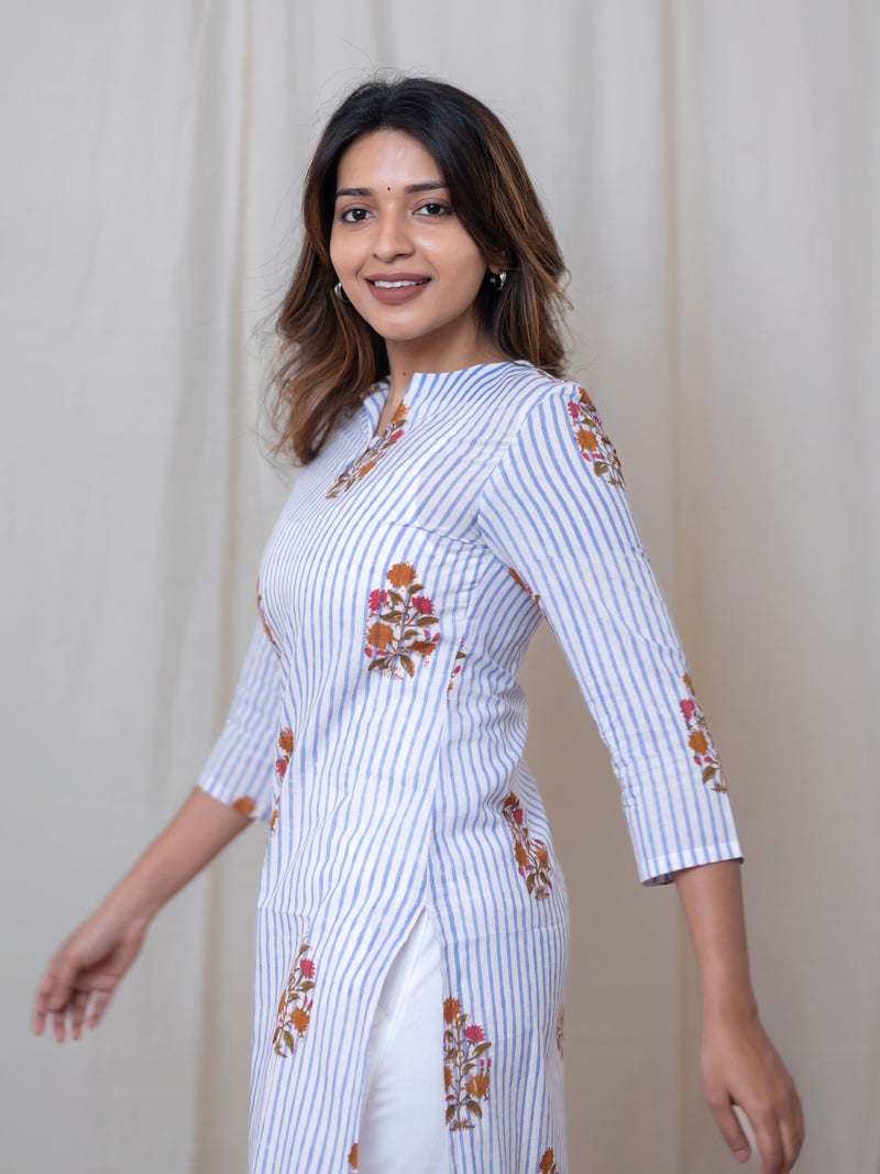 Blue Blossom Stripe Kurta