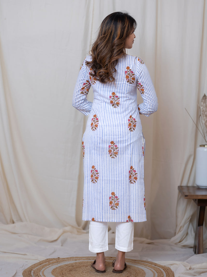 Blue Blossom Stripe Kurta