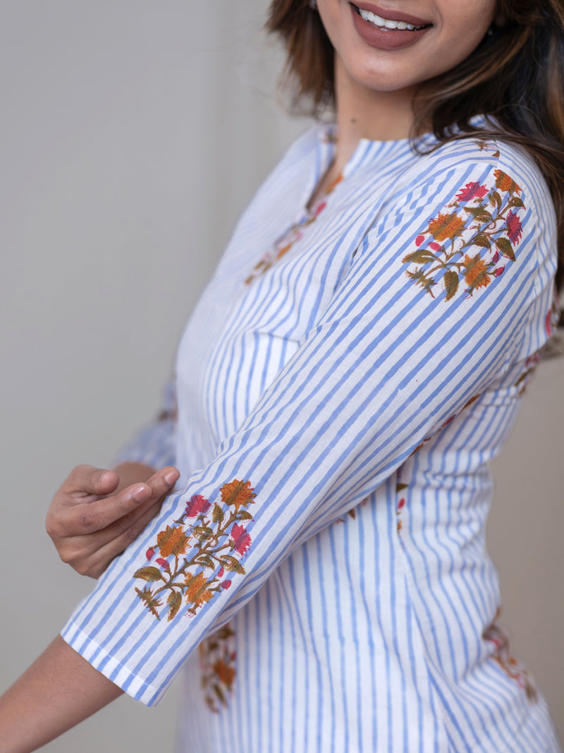 Blue Blossom Stripe Kurta