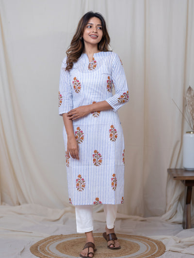 Blue Blossom Stripe Kurta