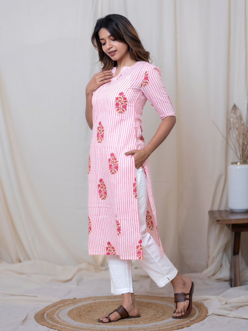 Pink Blossom Stripe Kurta