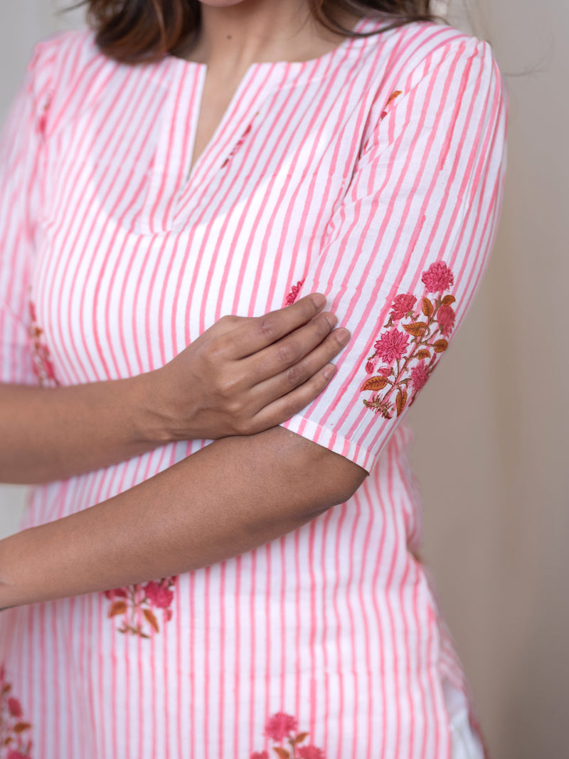 Pink Blossom Stripe Kurta