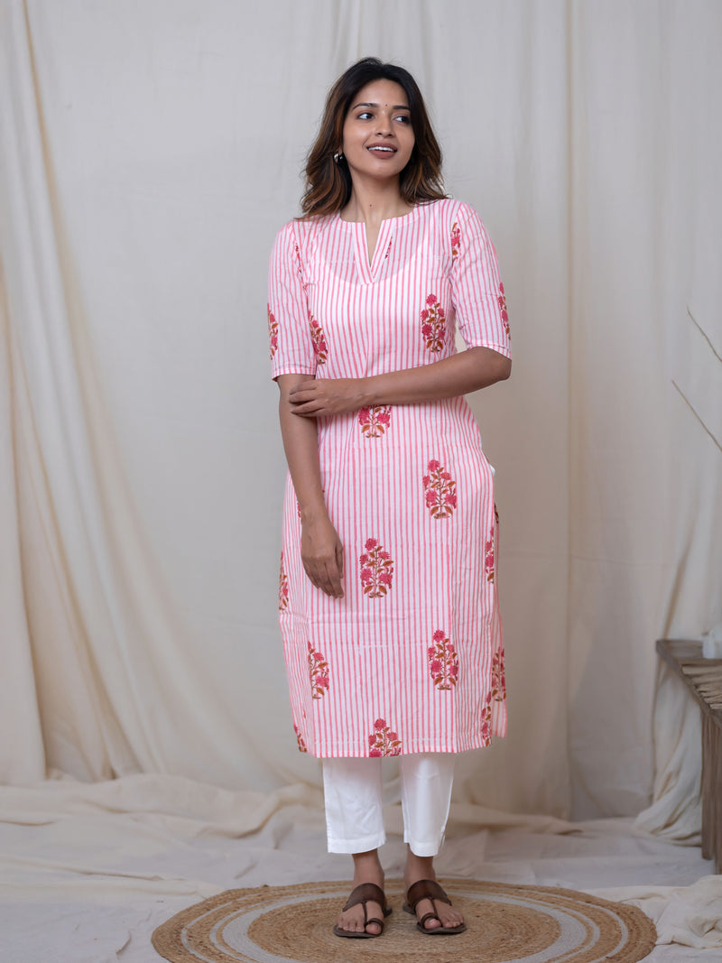 Pink Blossom Stripe Kurta