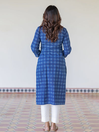 Deep Blue Checkered Handblock Kurta