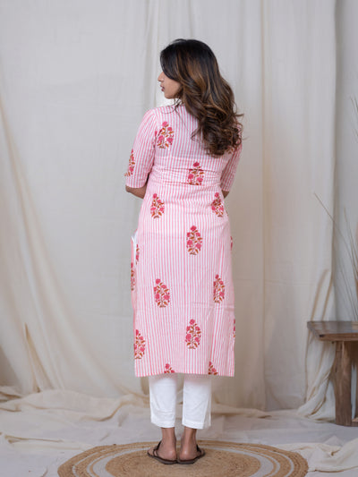 Pink Blossom Stripe Kurta