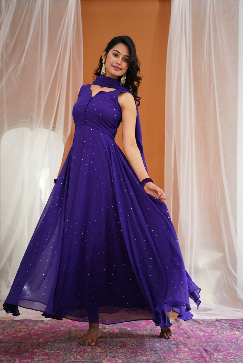 Dark purple Anarkali with overcoat