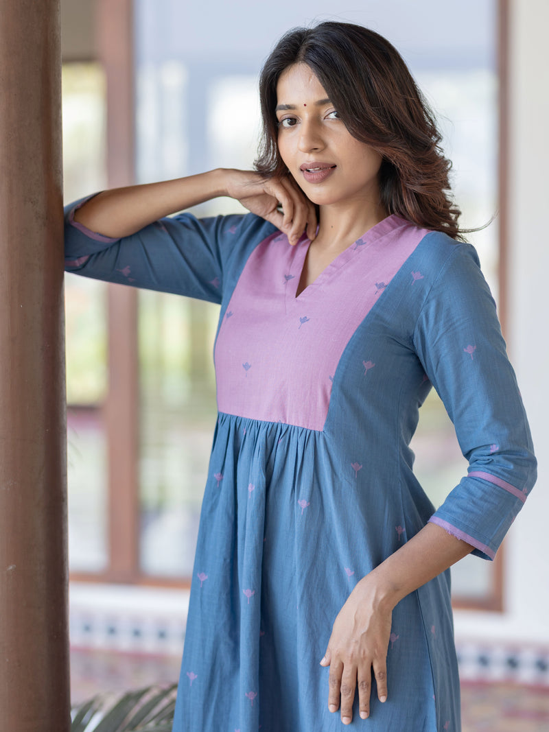 Blueberry Blush Handloom A-Line Kurta