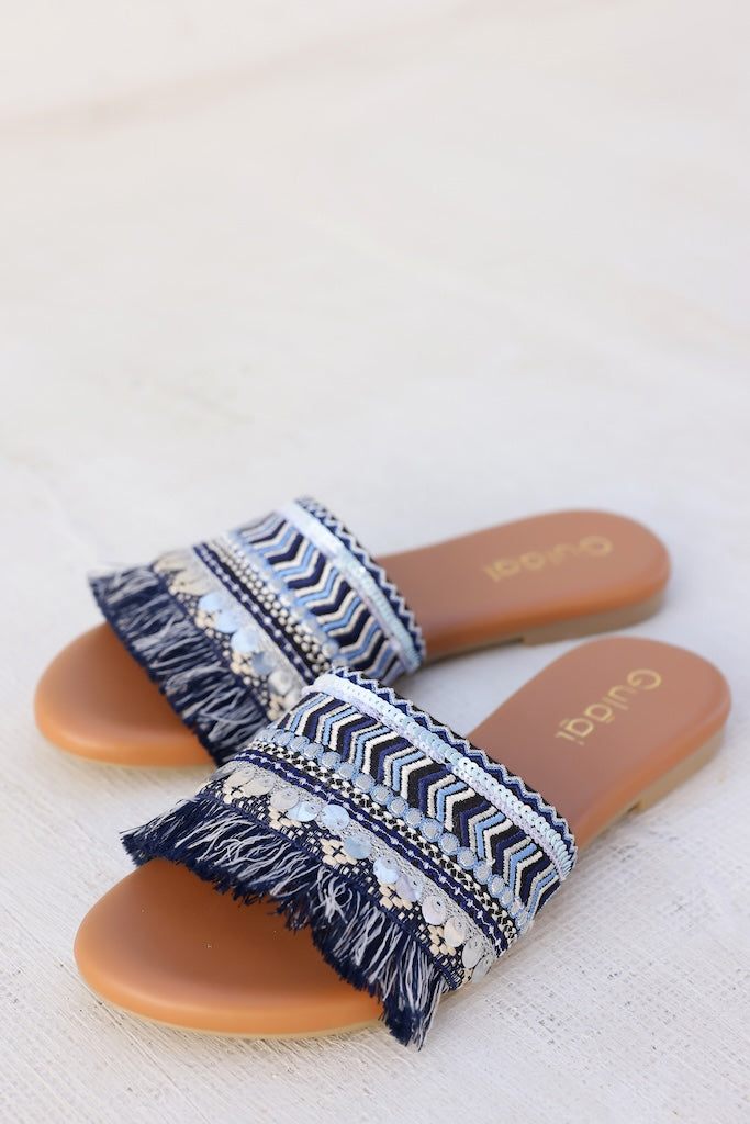 Indigo Embroidered Flats