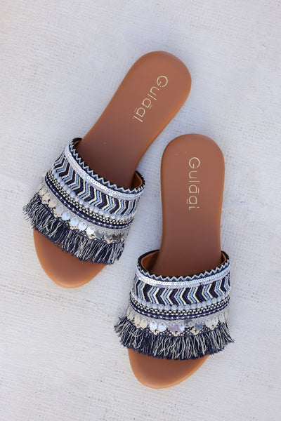 Indigo Embroidered Flats