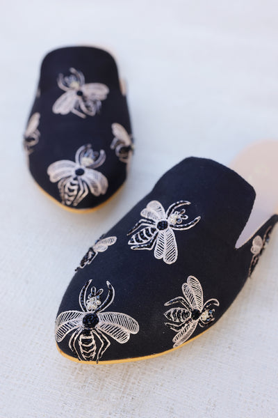 Black Bug Embroidered Mule