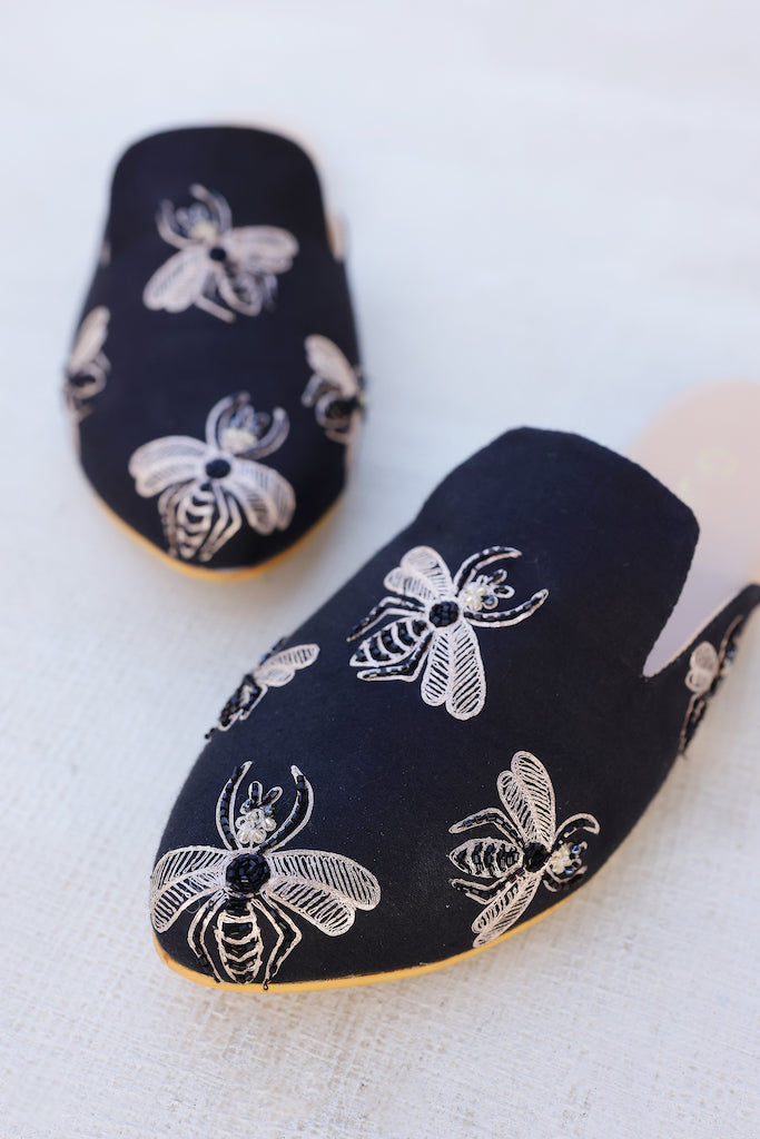 Black Bug Embroidered Mule