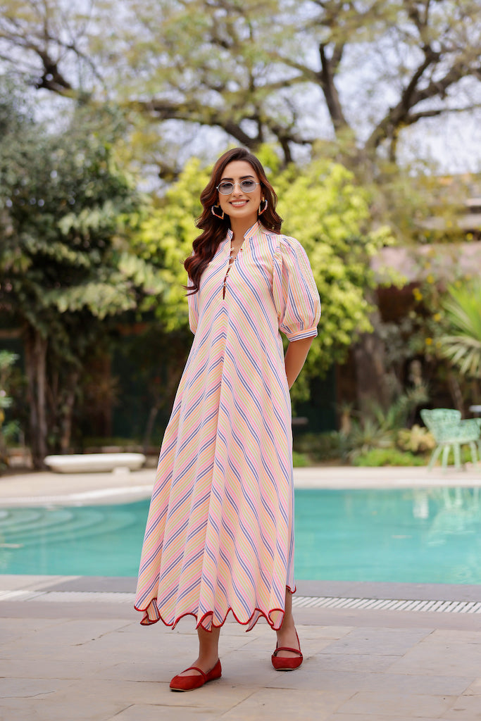 Stripe A-line Maxi Dress