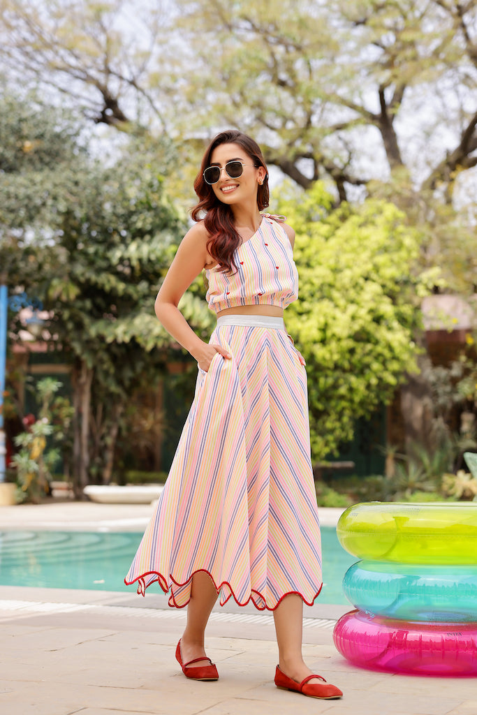 Stripe A-line Skirt & One Shoulder Top Tamara Stripe A-line Skirt & One Shoulder Top Tamara