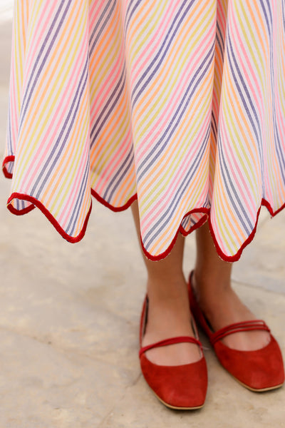 Stripe A-line Skirt & One Shoulder Top