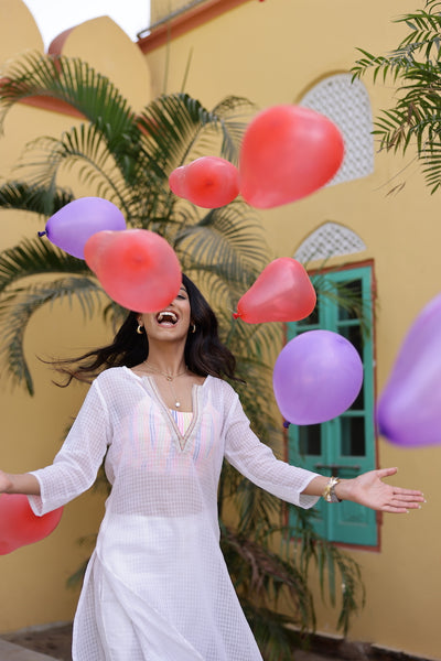 Peonia White Kurta-Pant with Stripe Bralette