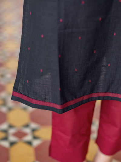 Black Handloom Collared Kurta