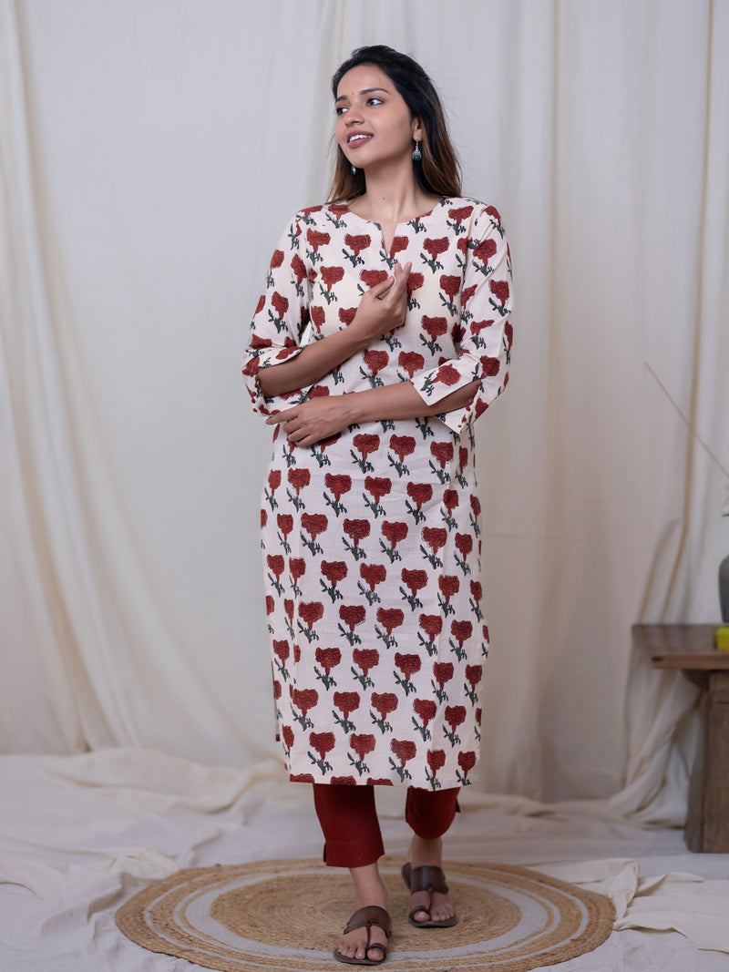 Rustic Charm Handblock Cotton Kurta