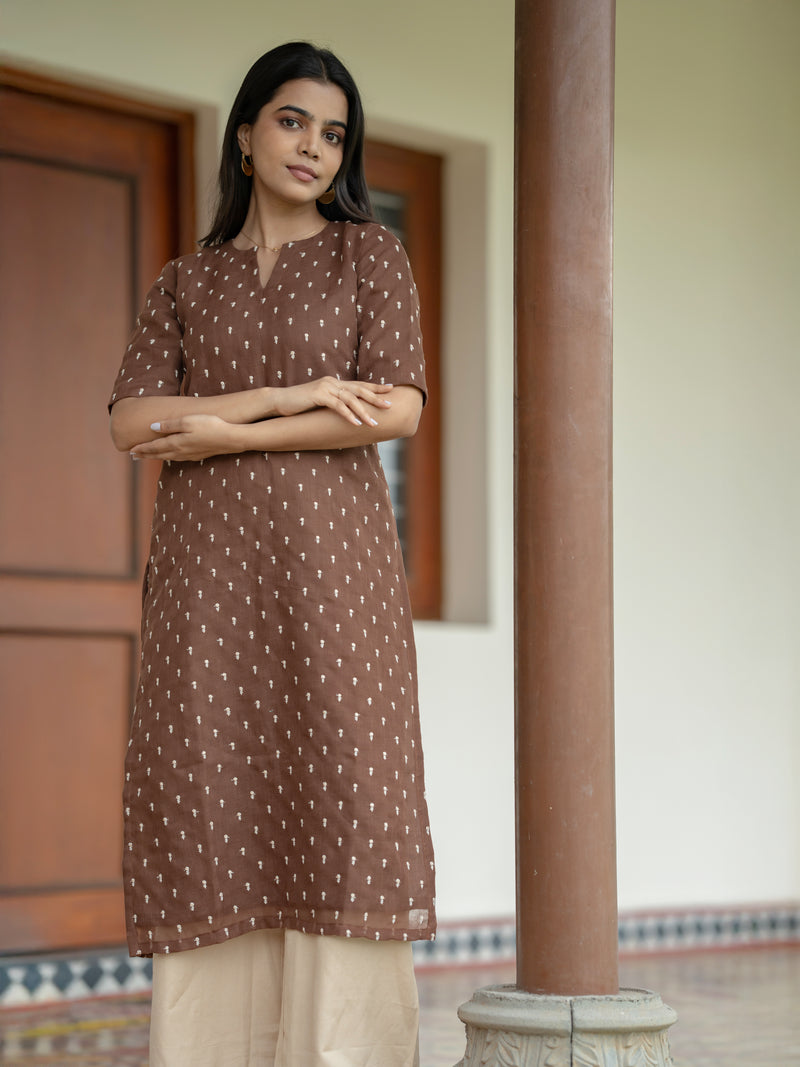 Cinnamon Embroidered Kurta