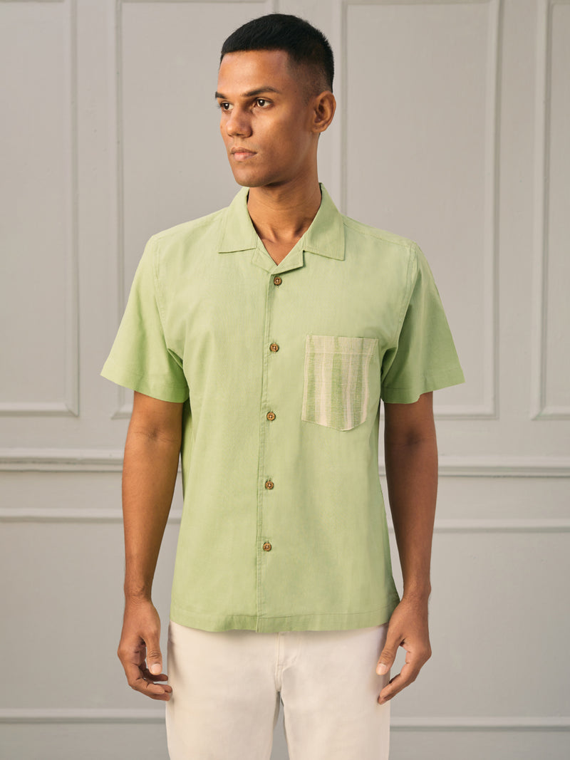 EXP - Pastel Green Khadi Cotton Shirt With Patch Pocket