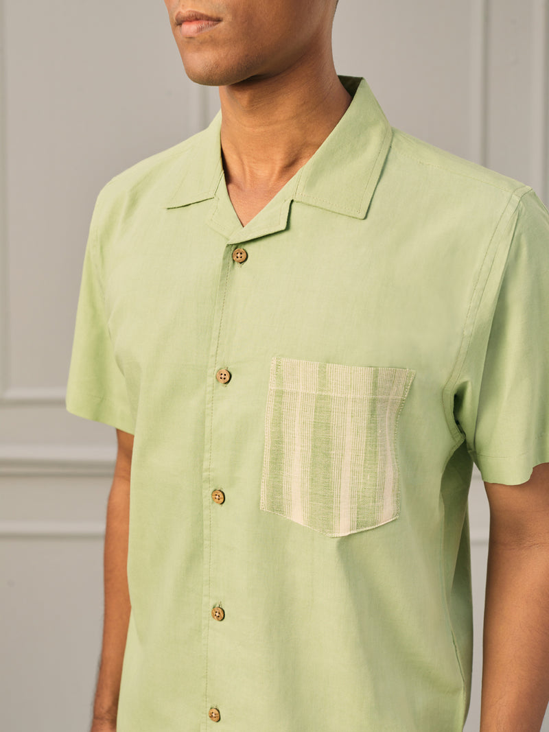 EXP - Pastel Green Khadi Cotton Shirt With Patch Pocket