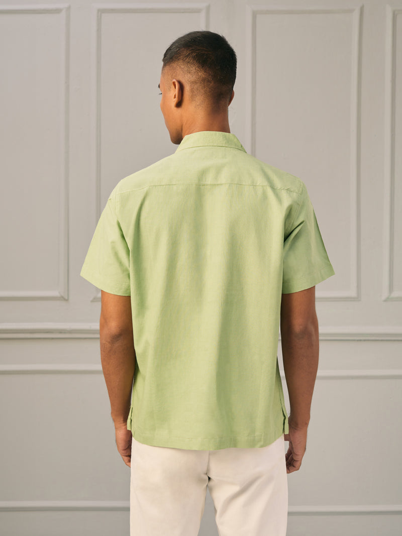 EXP - Pastel Green Khadi Cotton Shirt With Patch Pocket