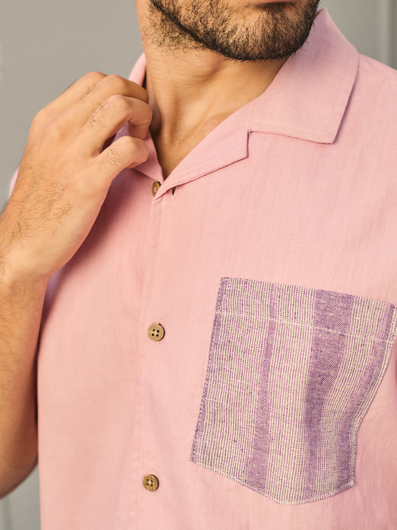 EXP - Pink Khadi Cotton Shirt With Patch Pocket