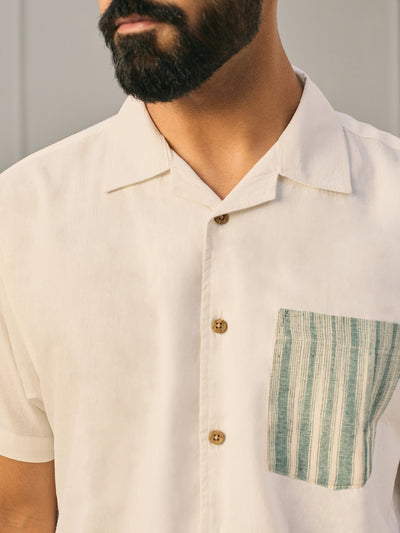 EXP - White Khadi Cotton Shirt With Patch Pocket