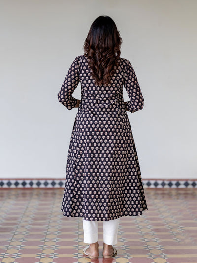 Black Floral Handblock Kali Kurta