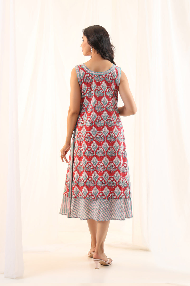 Red blockprint Sleeveless dress