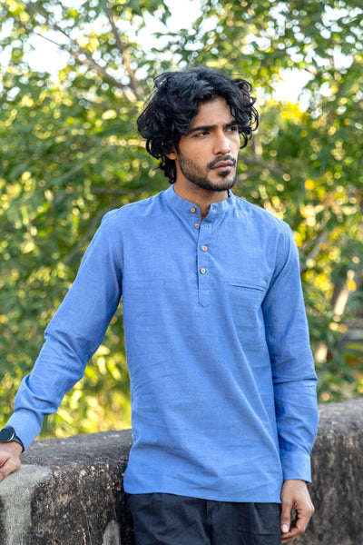 Royal Blue Cotton Short Kurta