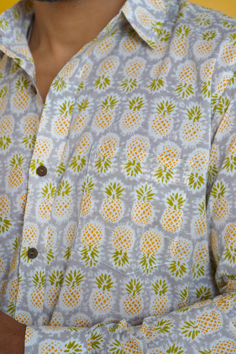Grey Yellow Pineapple Full Sleeve Shirt