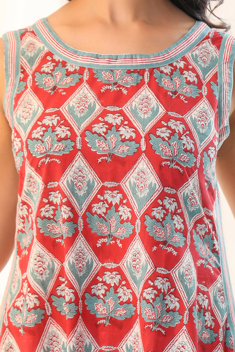 Red blockprint Sleeveless dress