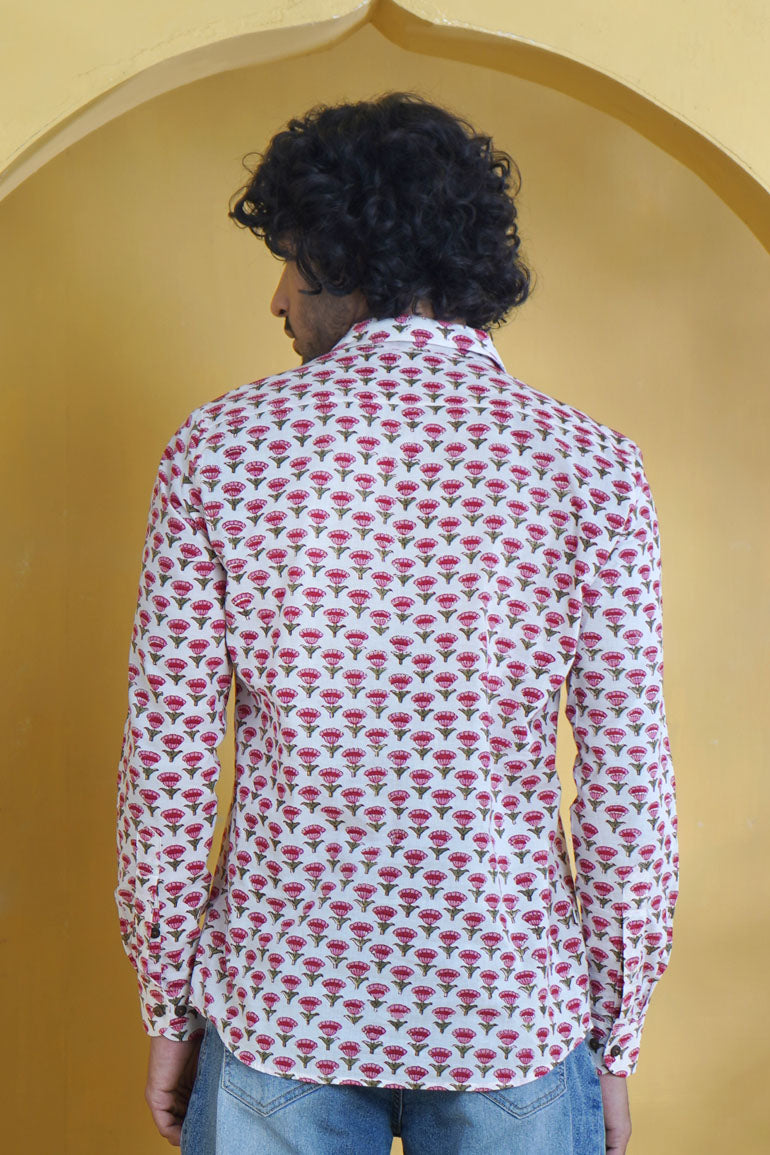 White Red Rose Full Sleeve Shirt