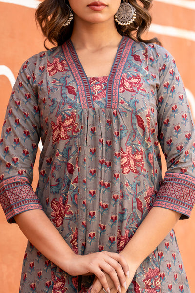 Grey Red Buti dress set