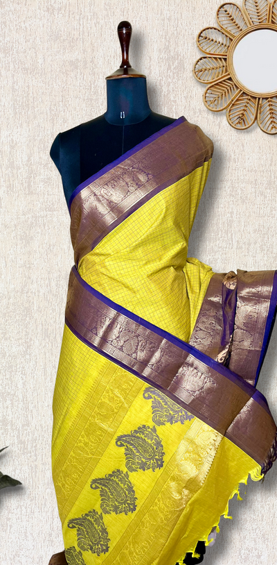 Kanchi Cotton Saree - Marigold Yellow  + Medium Purple