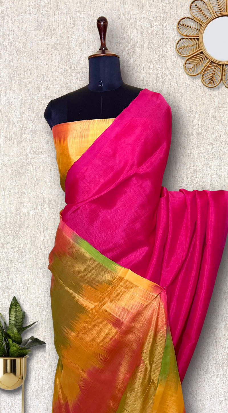 Handwoven Silk Cotton Saree - Persian Rose + Bright Sun