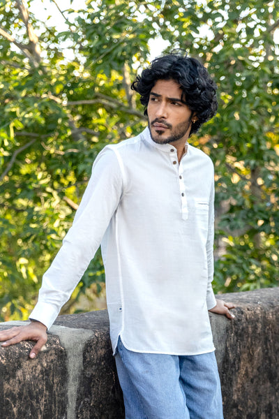 White Cotton Short Kurta