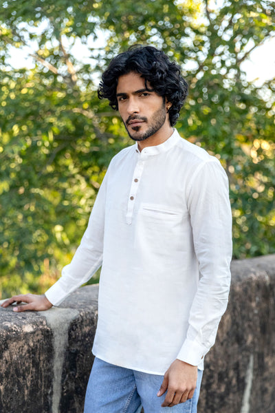 White Cotton Short Kurta