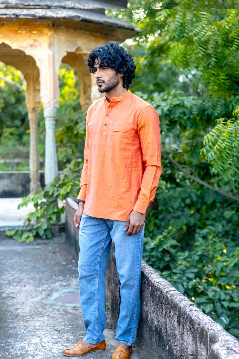 Orange Cotton Short Kurta