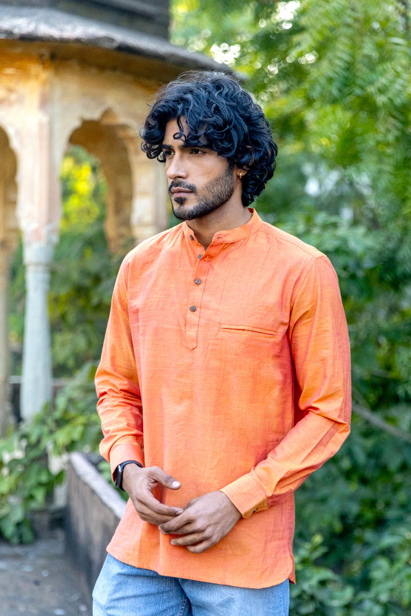 Orange Cotton Short Kurta