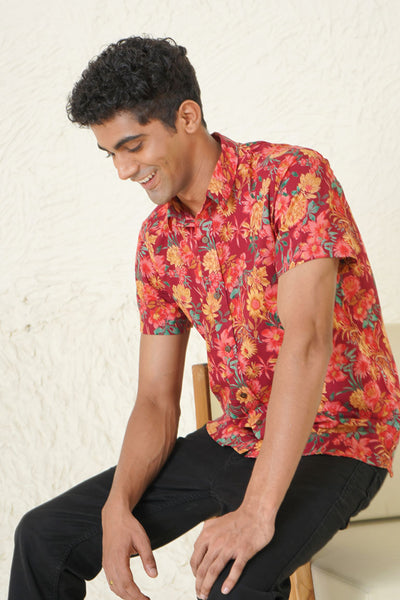 Red Tropical Half Sleeve Shirt