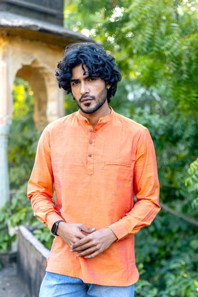 Orange Cotton Short Kurta