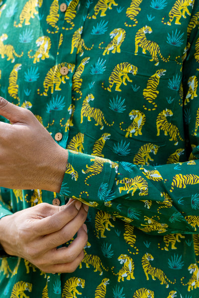 Turquoise Tiger Safari Full Sleeve Shirt