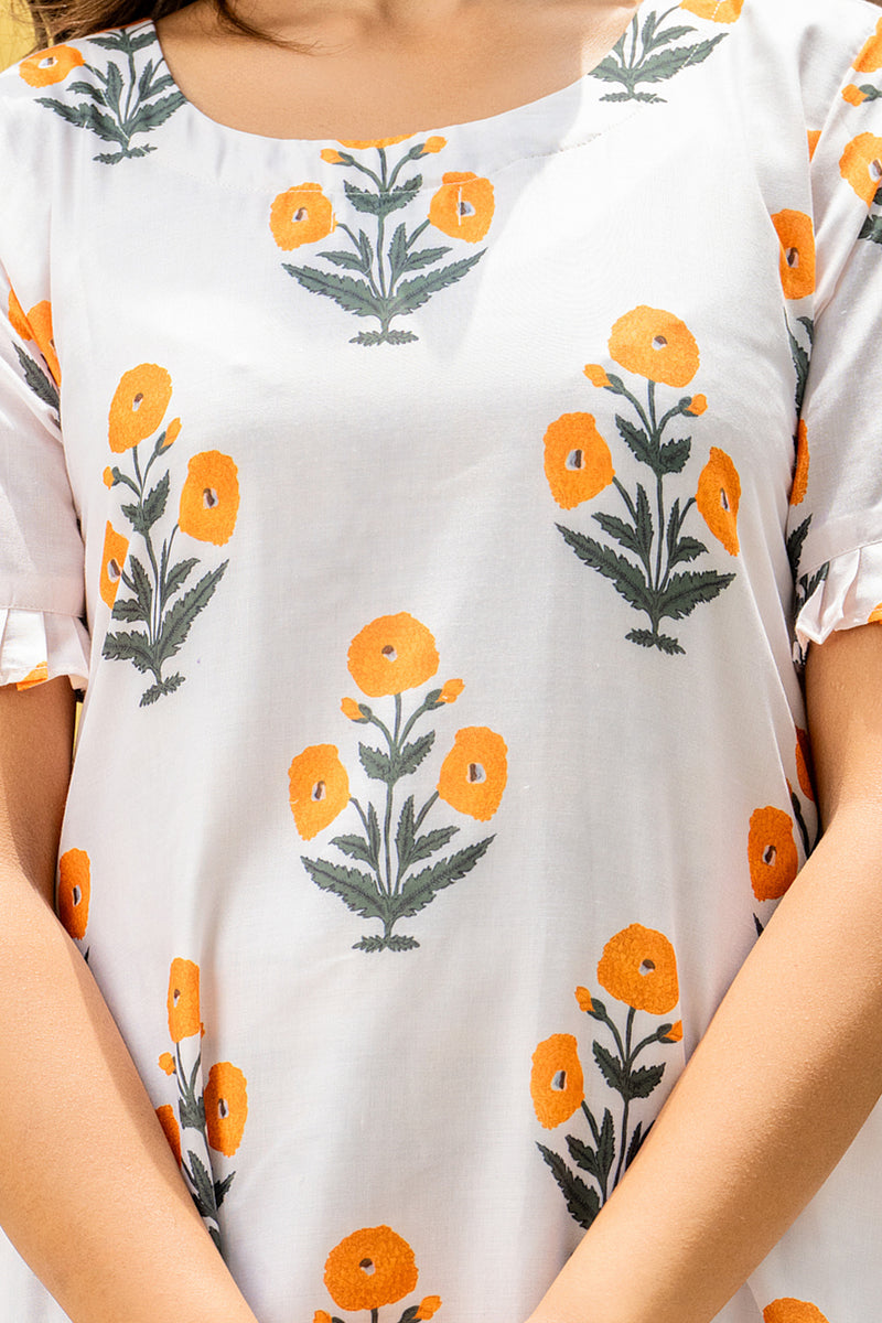 Off-White Orange Poppy Happy Dress